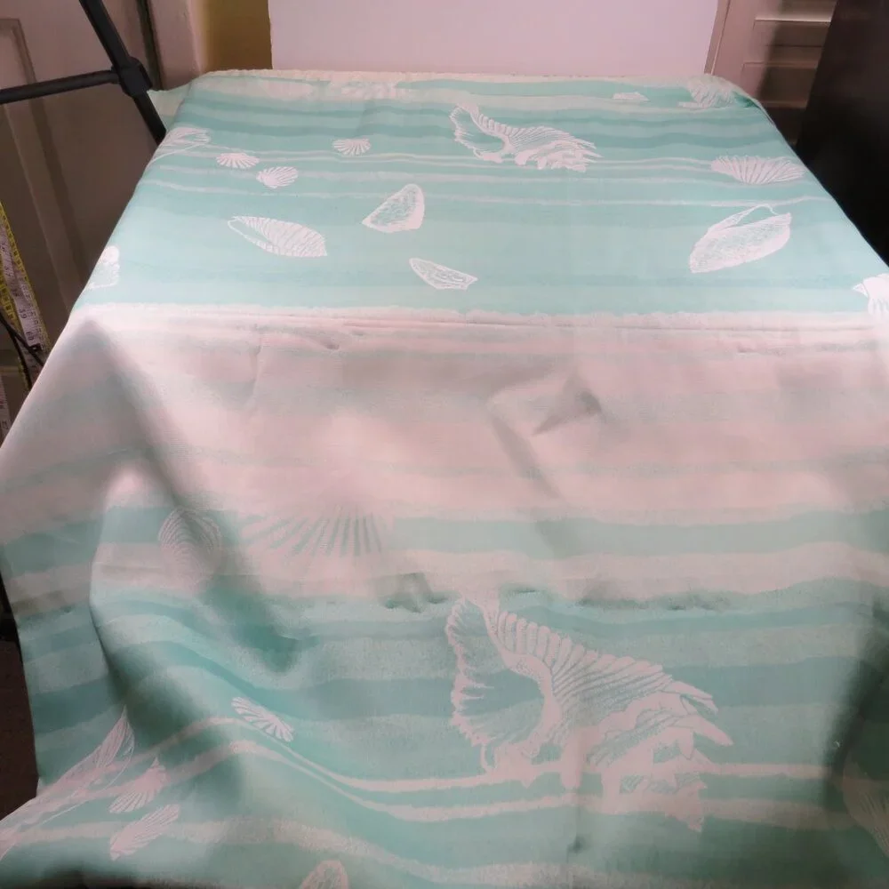 AQUETTA Turquoise Striped Ocean Sea Shell SHOWER CURTAIN Fabric matte